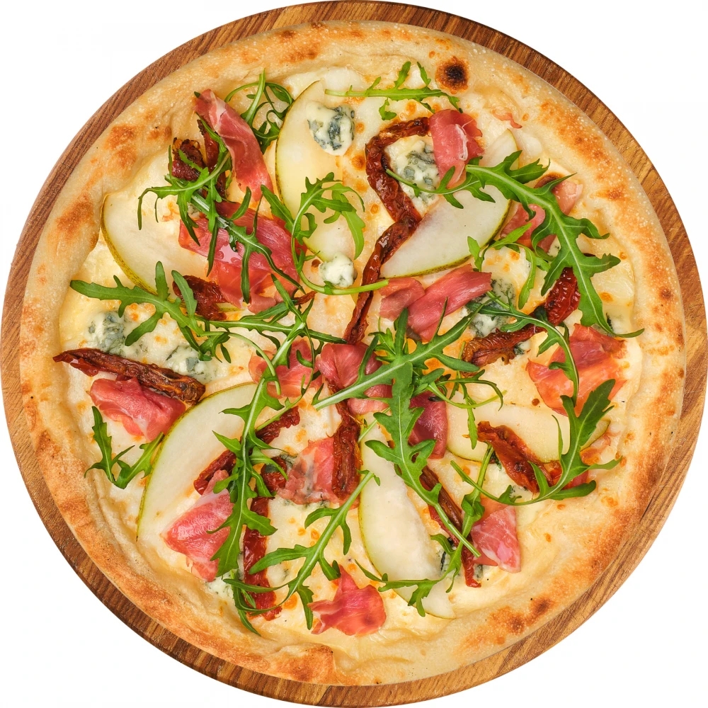 Pizza with prosciutto and sun-dried tomatoes