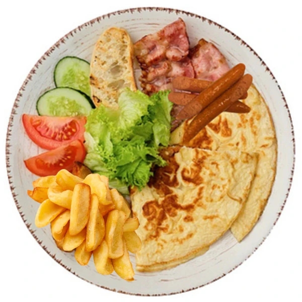 Omelet with vegetables and potato dips