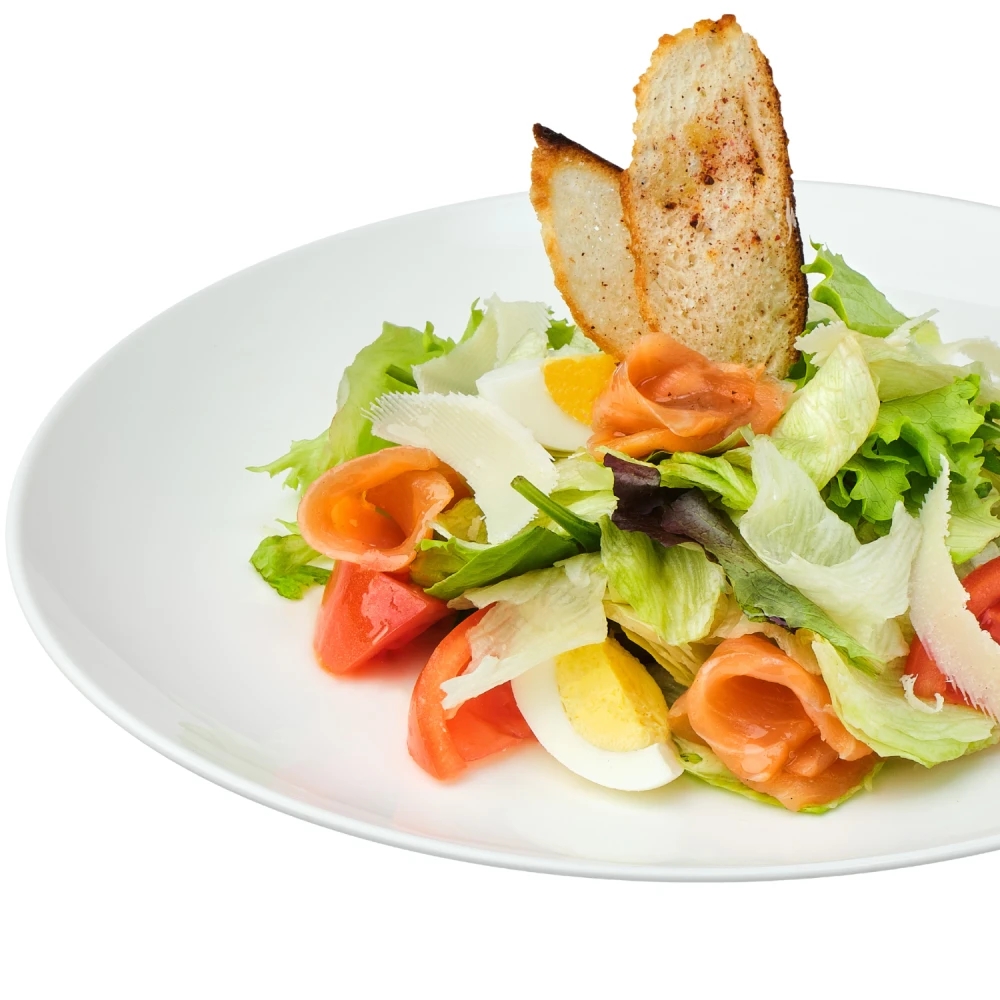 Caesar salad with salmon