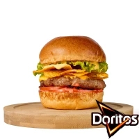 Beef burger with crispy nachos